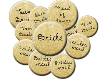 16 Team Bride Buttons - Faux Gold Glitter Pattern Team Bride - Glitter Wedding Buttons - Bride Button - Bachelorette Party Buttons