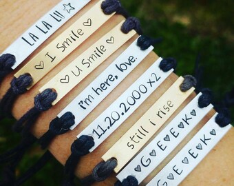 Custom Hand Stamped Bracelet, friendship bracelet, Custom Name Jewelry, Quote Bracelet, Gift Idea, bulk stamped bracelets
