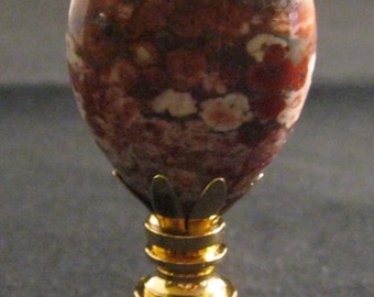 Lamp Finial-BRECCIATED JASPER Stone W/Polished Brass Base