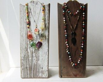 One Rustic Necklace Display - Brown Barn Wood - OR - Chippy White - Salvaged Wood - Available in 16" and 20" Made to Order