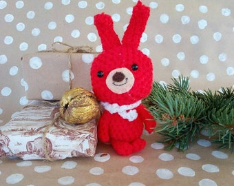 Amigurumi Bunny - Knitted Banny - Crochet Rabbit - Easter Decor - Stuffed Animal - Hand Knit Toy - Red Rabbit - Goddaughter Gift - Hand Knit