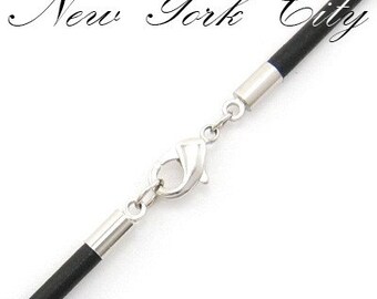 2mm Black Leather Cord Necklace Silver Plated Clasp 14" inches - 36" inches, You choose length. LCR0200BLKA