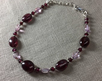 Rhodolite Garnet and Mystic Pink Topaz Bracelet in Sterling Silver
