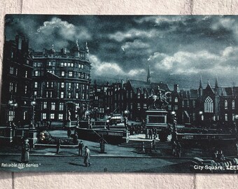 Jahrgang Postkarte, Postkarte, Vintage-Karten, Vintage Leeds Postkarte, Stadt quadratische Leeds Postkarte, Leeds Postkarte, nächtliche Postkarte, Leeds
