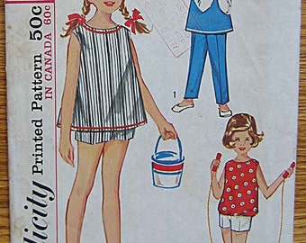 Vintage 60's Children's, Girl's Top and Boxer Pants, Shorts, Simplicity 5478 Sewing Pattern Size 6