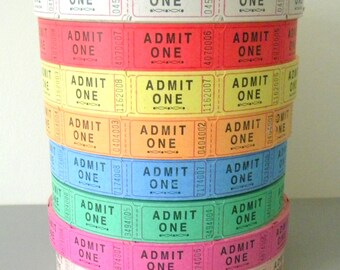 Pick Your Color 100 Admit One Tickets, Mixed Media, Numbered Carnival Tickets, Blank on Back,
