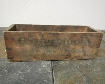 Cloverbloom Cheese Box, 5 lb. wood cheese box , pasteurized process cheese, wood storage box * mid century