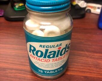 Vintage Full Glass Bottle Of Rolaids Jar