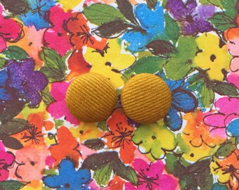 Button Earrings / Solid Colors / Fabric Covered / Mustard Yellow / Wholesale Jewelry / USA Made / Small Gifts for Her / Stud Earrings