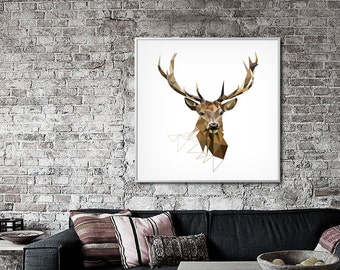 Large Art Print, Deer Print, Geometric Print, Deer Art, Deer Decor, Large Wall Art, Wall Decor, Woodland Wall Decor, Animal art