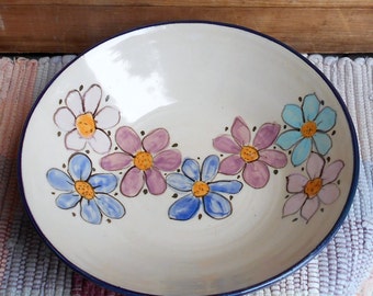 Wildflower garden pottery dish - handmade pottery serving dish - pottery serving bowl - Ceramic shallow Dish - Ceramic bowl - wlf110328
