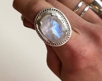 Rainbow Moonstone Ring