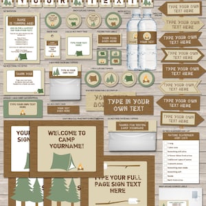 Camping Party Printables - full Printable Package - Decorations & Invitation - INSTANT DOWNLOAD with EDITABLE text - you personalize at home