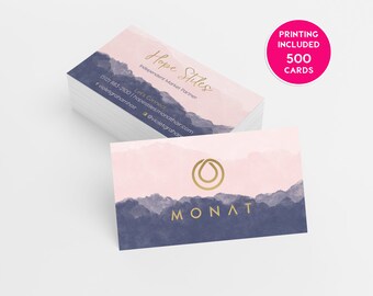 Watercolor Monat Business Cards 500 Printed Business Cards Personalized Calling Card Hair Care Card Marketing Faux Gold Foil Blush Pink