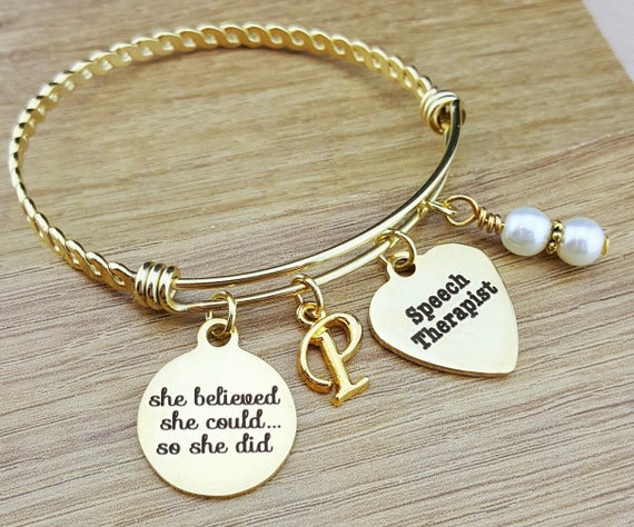 Gold Bangle Speech Therapist Gift Speech Therapy Gift Graduation Gift College Graduation Graduation Gift for Her Senior 2017 Senior Gifts