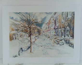 Snow with a Side of Philly Original Watercolor Print