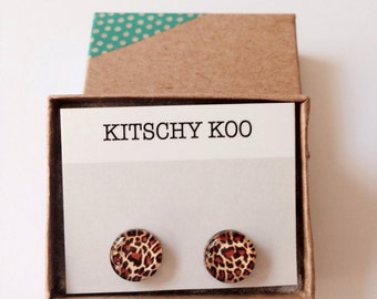 FREE SHIPPING - Leopard Print Earrings - Surgical Steel - Animal Print Earring Studs - Sensitive Ears