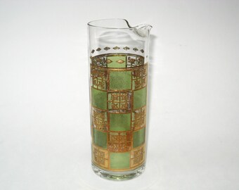 Culver PRADO Martini Mixer Pitcher -Green & 22K Encrusted Gold - Mid Century Mad Men Barware