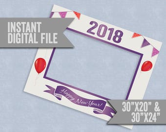New years photobooth frame, social photo frame for new years 2018, new years party diy photo booth frame, instant download, 30x24 printable