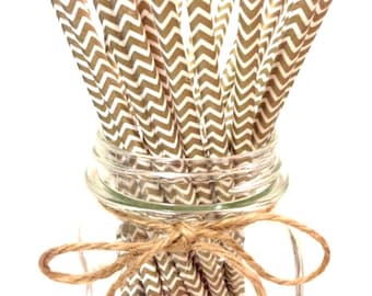 25 GOLD chevron paper straws - // baby bridal shower decorations // candy dessert buffet table // wedding // First birthday/new year party