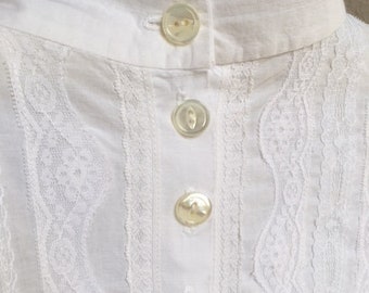 Victorian Style White Blouse With Lace Trim