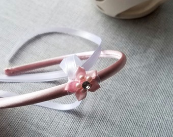 Pink Flower Headband, Pink Headband, Satin Headband, Girl Headband, Girl Accessory, Girl Gift, Flower Headband, Ribbon Headband