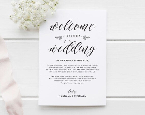 Wedding Welcome Bag Note Welcome Bag Letter Wedding