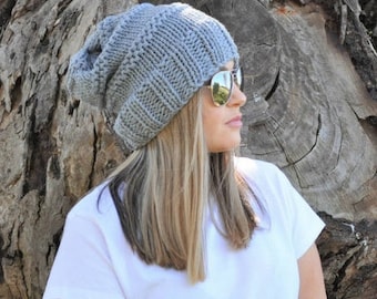Grey Slouchy beanie. Grey slouch beanie, Slouch hat, wool hat, hand knit hat, Womans Beanie, Grey slouchy hat,slouchy beanie, gift for her