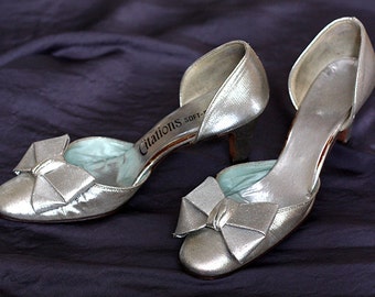 1960s Silver Heels with Bow Detail