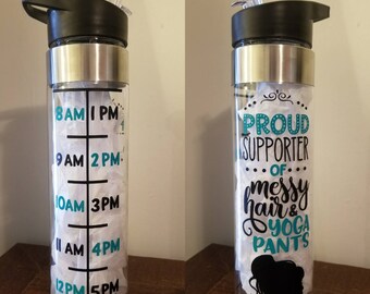 Messy Hair & Yoga Pants Water Tracking Bottle, Yoga, Messy Hair, 24 oz, Water Bottle, Water Tracking, Cramers Crafts, Flip Straw, Straw
