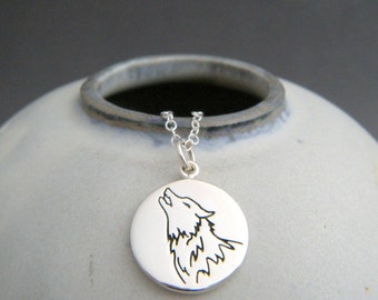 sterling silver wolf necklace. spirit animal charm. power animal pendant. good luck totem talisman jewelry. nature soul meditation gift 5/8"
