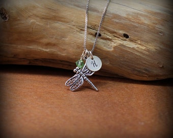 Sterling silver dragonfly necklace, Dragonfly jewelry
