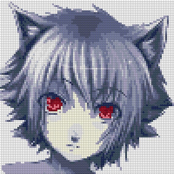 Anime neko boy cross stitch pattern blue anime portrait cute