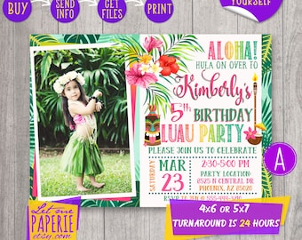 Luau Invitation, Luau Birthday Invitation, Luau Party, Hawaiian Invitation, Hawaiian Party Invitation, Tropical Party, Luau invite, Aloha