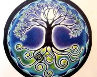 Mandala Sticker - Full Moon Mandala - Tree of Life 3" sticker.