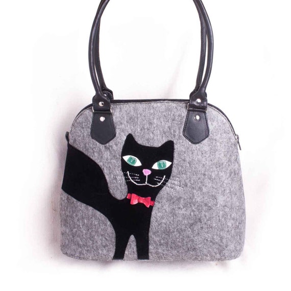 Women&#39;s felt bag Womens handbag Cat purse Black cat bag