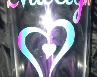 Personalized Clear Cup with Straw. Name w Heart
