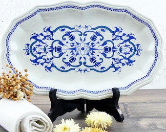 French dish Salins - serving dish - large French oval platter - Salines Ségur - royal decor - white and blue porcelain - Large platter