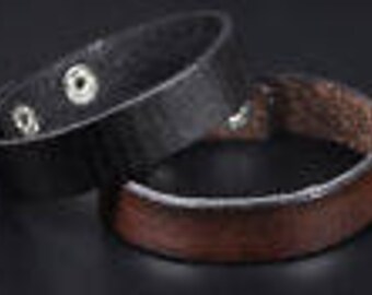 Black Leather Strap Bracelet Cuff Brown