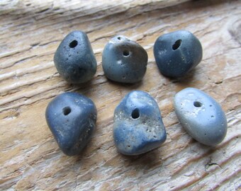 Rustic Blue SLAG Stone BEADS Center Drilled Lake Stone Beads