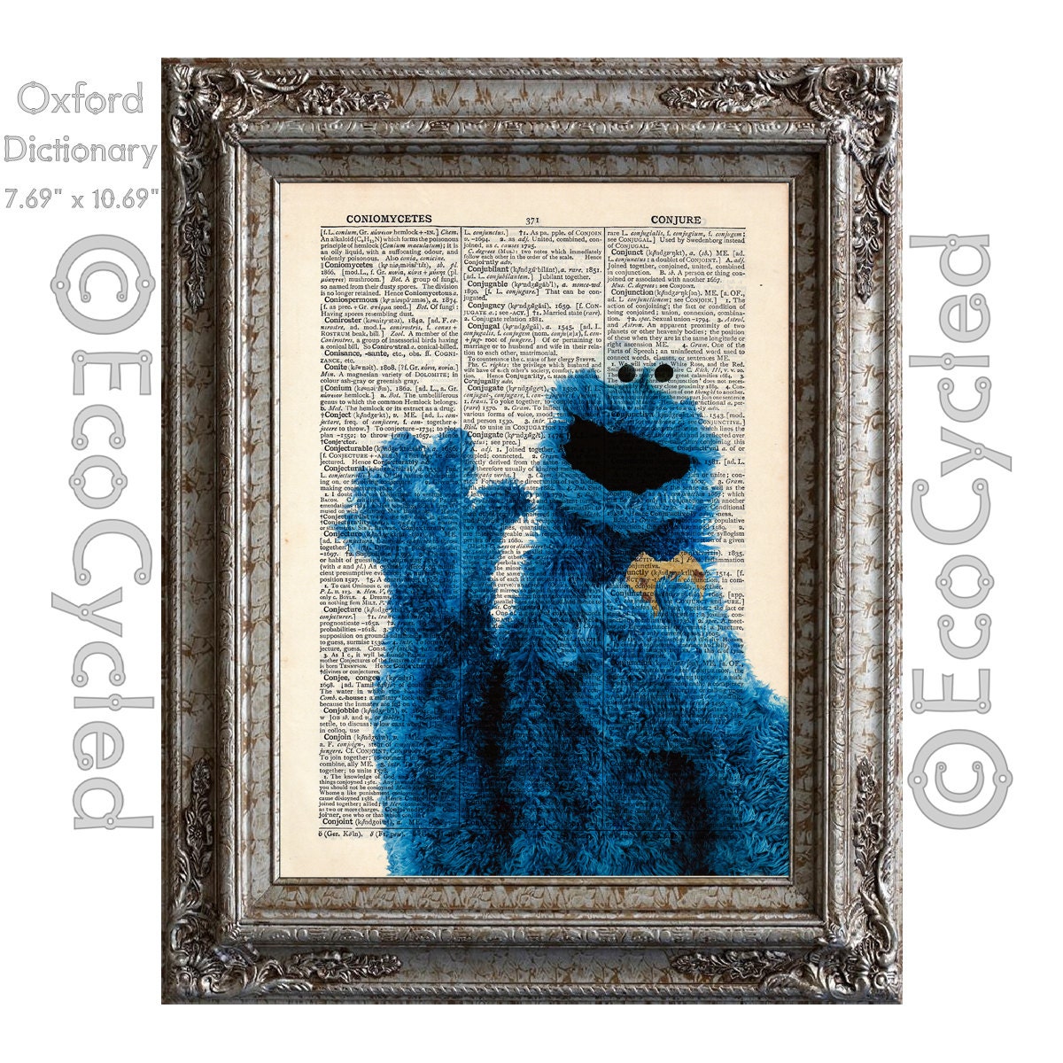 Cookie Monster Vintage Upcycled Dictionary Art Print Book Art