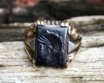 Spartan Helmet Skull Warrior Ring – Mens Gothic Biker Jewelry, Silver Tone