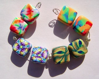 Colorful Square Earring Pairs Four Sets Handmade Artisan Polymer Clay Bead Pairs