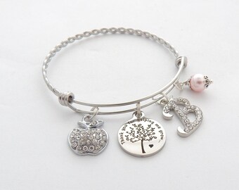 Teacher Chram Bracelet-End of Year Gift for Teacher- Personalized Teacher Bracelet-Engraved Teacher Thank you Gift-Thanks for helping grow