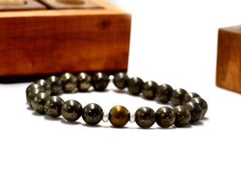 Pyrite bracelet, hematite bracelet, silver bracelet, energy bracelet, man bracelet, yoga bracelet, elastic bracelet, elastic bracelet,