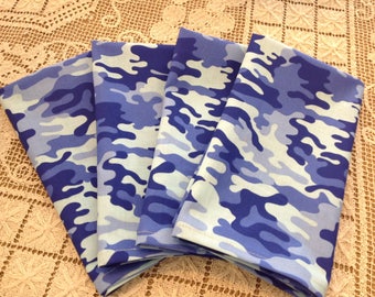 Set of Four Handmad Blue Camo Cotton Napkins, Cotton Napkins, Fabric Napkins, Cloth Napkins, Dinner Napkins, Lodge Napkins
