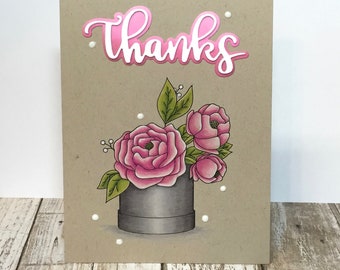 Thanks - Handstamped and painted Greeting Card