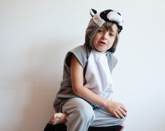 Raccoon Costume, Raccoon Halloween Costume, Party Costume in Black and White, Halloween Costume for Boys or Girls, Toddler Costume, Woodland