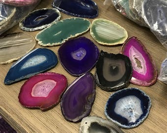 Agate Slice Drilled - Pick your Color Pendant Size - Agate Slices #0 - Great for Jewelry (RK184)
