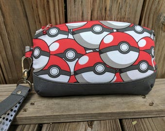 Pokeballs! Zip Clutch with Charcoal Grey Cork